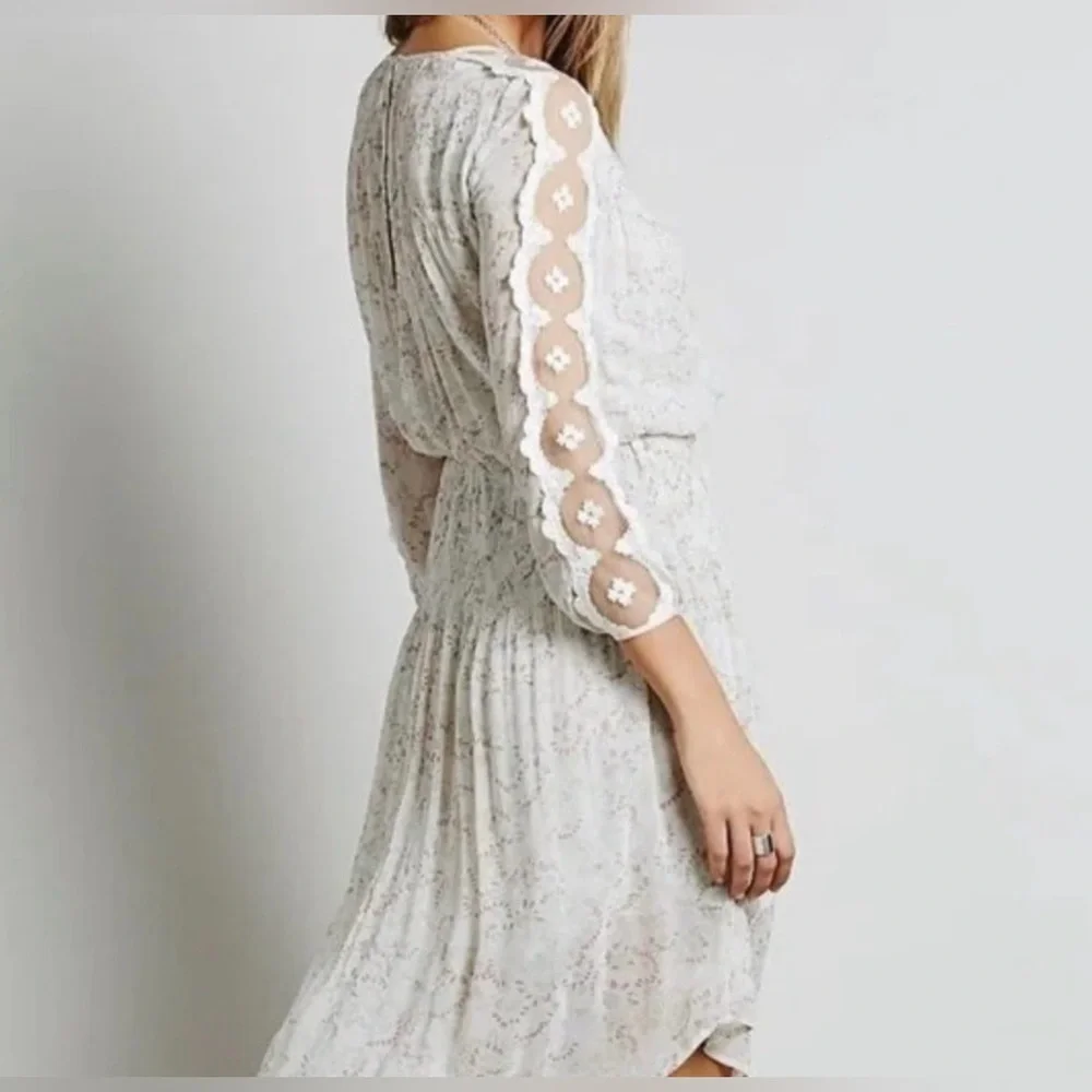 Free People Floral Charlotte Smock Lace Midi Dress Feminine Cottagecore